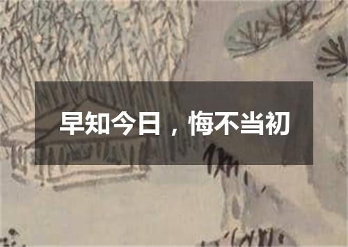 早知今日，悔不当初