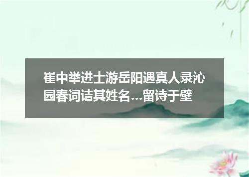 崔中举进士游岳阳遇真人录沁园春词诘其姓名…留诗于壁